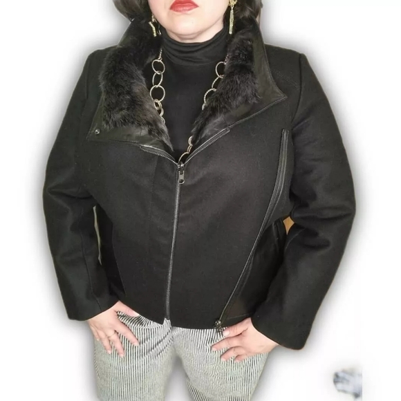 New Without Tags Helmut Lang Void Felt Wool Leather Fur Coat Jacket Black Size L - Picture 3 of 6